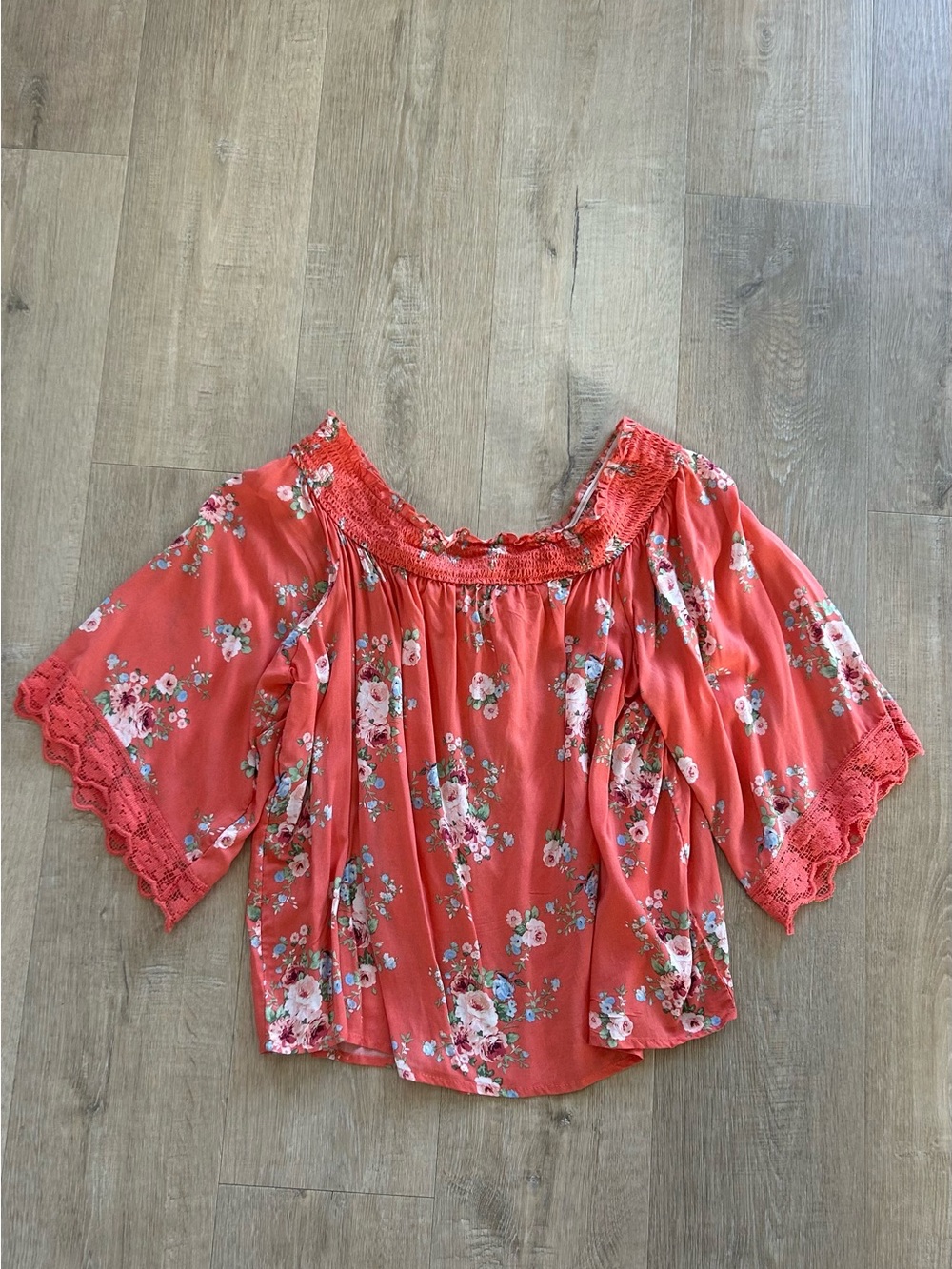 Blue Rain Coral Floral Off-Shoulder Blouse